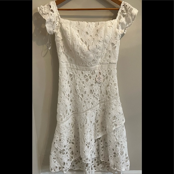 White Lace Peplum Hem Midi Dress - Picture 2 of 7